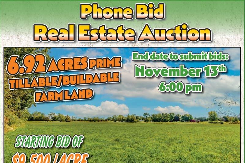 Phone Bid Real Estate Auction: Nearly 7 Acres of Buildable or Tillable Land in Howe, Indiana. Auction Ends 11/13/25