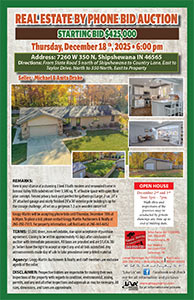 Shipshewana real estate phone bid auction, ends December 18th, 2025