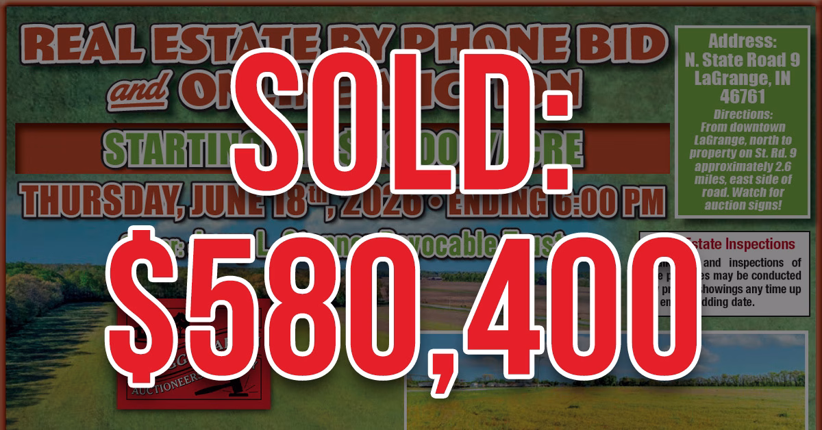 LaGrange Real Estate by Phone Bid & Online Auction: 29.02 acres in two tracts, Ended June 18th, Sold for $580,400