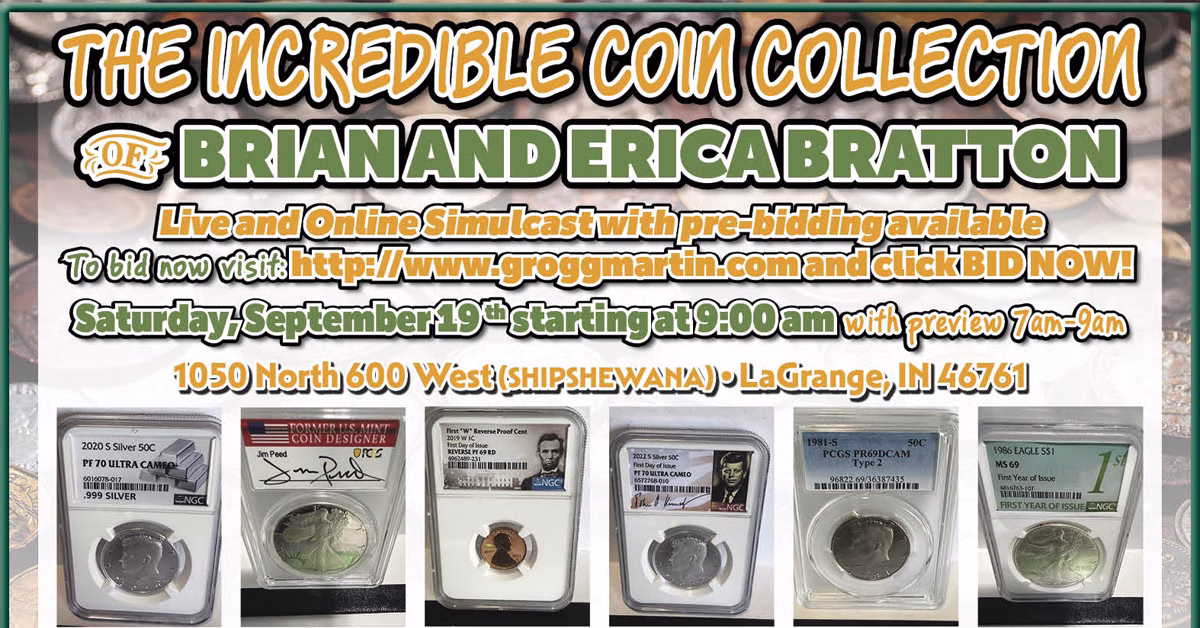 Coin auction: The Incredible Coin Collection of Brian and Erica Bratton, September 19, 2026