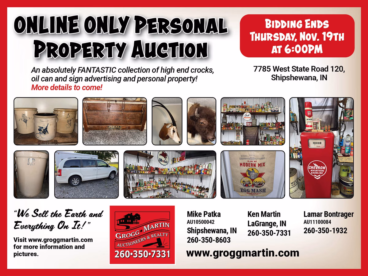 Online Only Personal Property Auction, Ends November 19, 2026